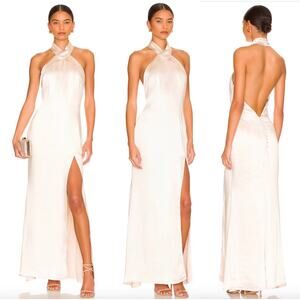Elliatt X Revolve Larina Satin Halter Maxi Dress In Pearl Size Small New